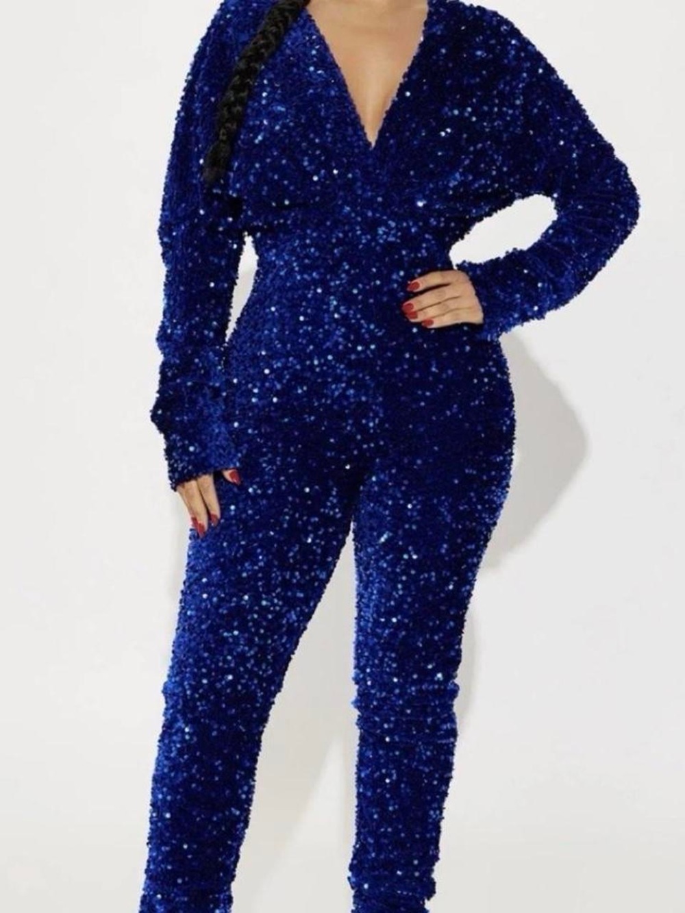 ✨ STUNNING Royal Blue Sequin Long Sleeve Jumpsuit ✨ Fits Size 14/16 - Picture 6 of 8